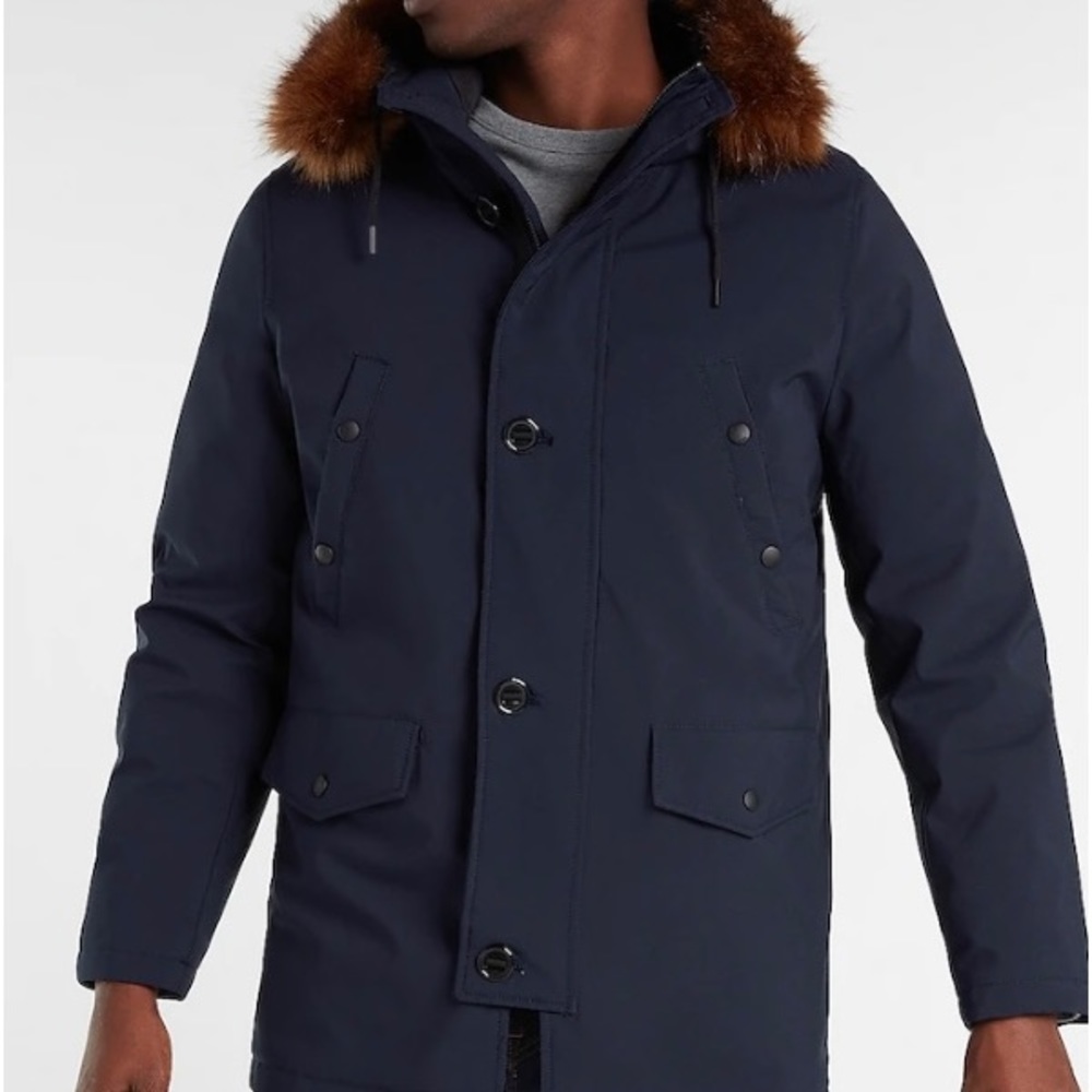 Express Navy Water-Resistant Faux Fur Hooded Parka